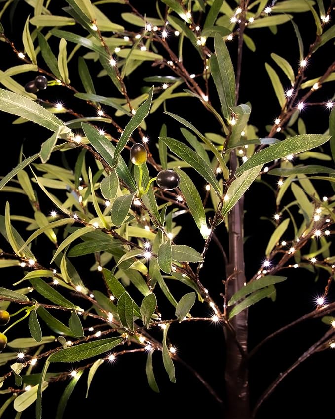 TYBEEU 6ft Lighted Olive Tree with 300 Warm White LED Lights, Dimmable, Ideal for Indoor & Outdoor Holiday Decor, Home, Garden, Wedding & Party