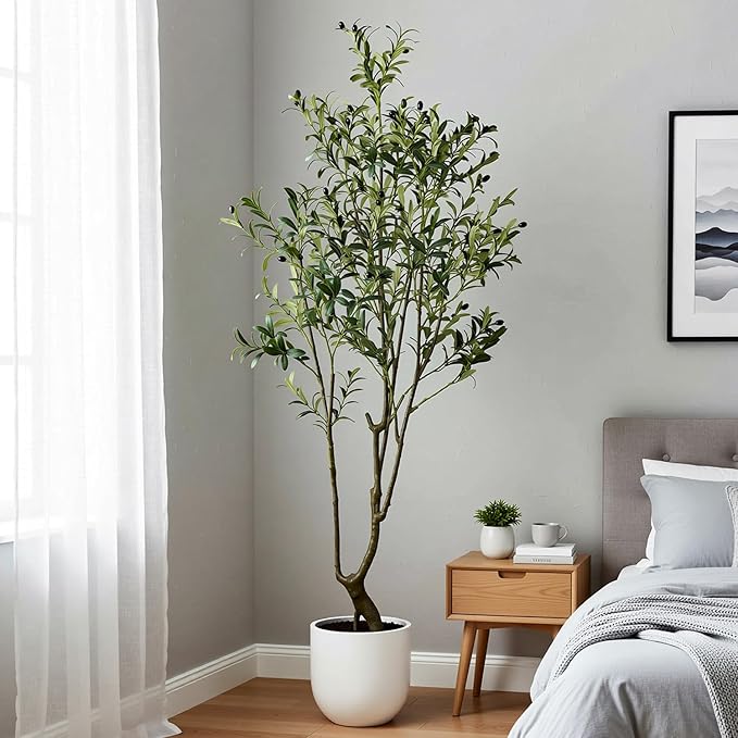 Faux Olive Tree 5.5ft(66in) Tall Artificial Plant Indoor Decor Realistic Potted Fake Modern Greenery with Natural Wood Branches and Green Leaves for Living Room,Bedroom,Christmas Holiday Decor