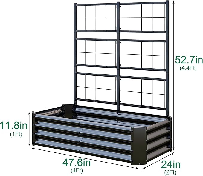 Galvanized Raised Garden Bed with Trellis for Climbing Plants Outdoor,Metal Vertical Garden Planter Box for Patio,Heavy Duty Elevated Garden Bed for Vegetables Tomatoes Cucumbers Flowers Herbs,Black