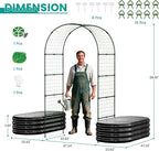 SUNYRISY Galvanized Raised Garden Bed with 87" H Arch Trellis for Climbing Plants Outdoor, Metal Planter Box with Netting for Gardening Flowers Vegetables Fruit Herb, Black