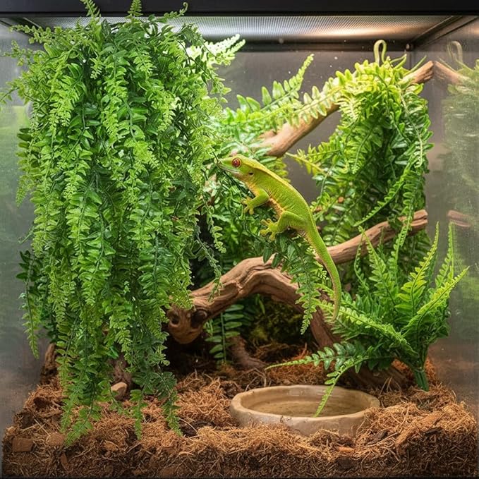 PINVNBY Reptile Plants Hanging Fake Vines Boston Climbing Terrarium Plant with Suction Cup for Bearded Dragons Lizards Geckos Snake Pets Hermit Crab and Tank Habitat Decorations (4 Pack)