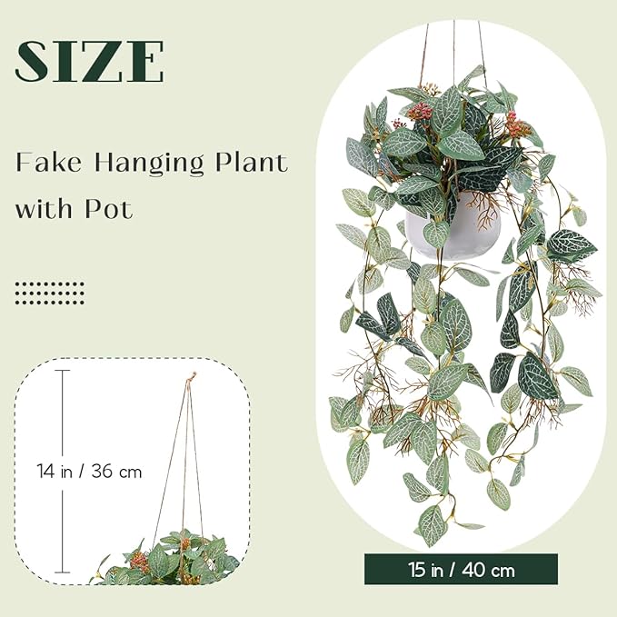 Small Artificial Hanging Plants Fake Hanging Plant with Pot Plants Indoor Decor Faux Greenery Hanging Vines Potted for Wall Home Office Bathroom Kitchen Farmhouse Decoration