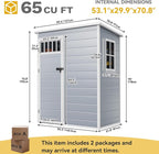 DWVO 5x3FT Outdoor Storage Shed with Fence-Style and Side Windows, Floor & Lockable Doors, Plastic Storage Shed for Backyard and Garden, Gray