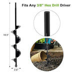 Auger Drill Bit for Planting 2.6 x 16.5 Inch, Garden Spiral Drill Bit for 3/8" Hex Drive, Earth Post Hole Digger Bulb Planter Plant Flower Planting Auger for Drill Rapid Bedding Digging