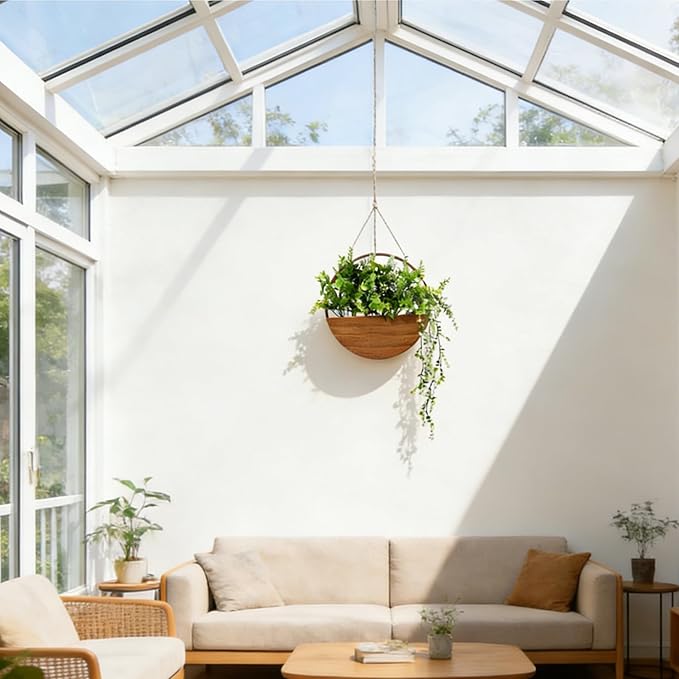 Fake Hanging Plants Artificial Plants Indoor, Faux Plants Eucalyptus in Pot for Living Room Bathroom Wall Décor, Outdoor Porch Decorations, Farmhouse Home Office Décor(Brown