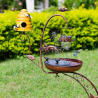 DREAMSOUL Solar Bird Bath with Bird House, 3 in 1 Bird Bath for Outside with Flower Planter, Metal Birdbath with Solar Light for Garden Yard Decor