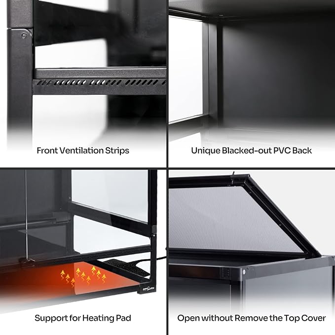 REPTI ZOO Collapsible 60 Gallon 36" Wide Reptile Tank, Tempered Glass Large Reptile Terrarium 36"x18"x24", Black PVC Back, Front & Top Ventilation & Anti Escape Lid, Easy Folding