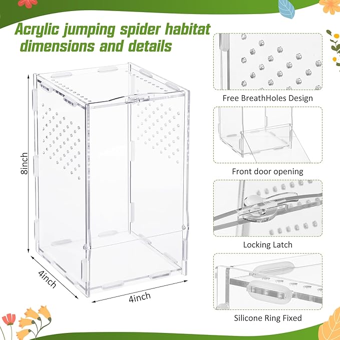 RoundFunny 23 Pcs Jumping Spider Enclosure and Habitat Miniatures Figurines Set Clear Acrylic Enclosure Mini Jumping Spider Accessories for Habitat Decorations Garden Figurines(Moss)