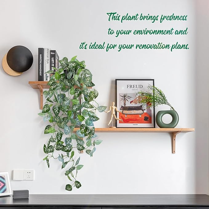 LOYWREE 3 Pack 39-in Long Fake Hanging Plant with Pot Faux Pothos Artificial Potted Plants Small Faux Ivy Vine Plant for Indoor Outdoor Aesthetic Office Living Room Shelf Decor (Black Pot)
