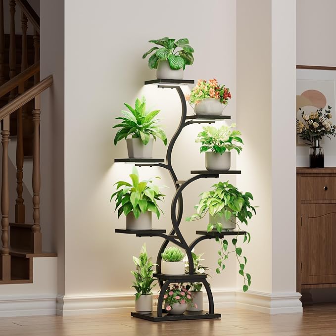 Plant Stand Indoor with Grow Light - 8 Tiered Plant Shelf Indoor, Corner Plant Stand, 49" Tall Plant Shelf with Lights for Indoor Growing, Lighted Flower Holder for Living Room, Balcony (Blackboard)