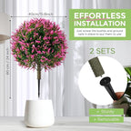 Lunmon 2 Pack 24" Artificial Topiary Ball Plants Trees with Flowers, Outdoor Fake Topiary Plants with Ground Spike, UV Resistant Faux Bushes for Indoor Outdoor Front Door Decor(Rose Pink,Lavender)