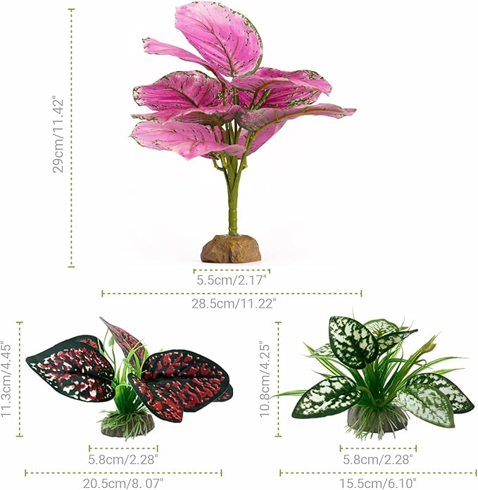 Moonorange Reptile Artificial Plants, Terrarium Plants Decorations Supplies, Aquarium Fish Tank Plants, Amphibian Habitat Hideout Tank Accessories(L Set-3pcs/F)