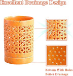 Orchid Pots with Holes 4 Inch, Ceramic Orchid Pot for Repotting with Saucers,More Ventilation Hole Easy Breathing, Plant Pot for Repotting Orchids and Other Flowers - Indoor/Outdoor Orange