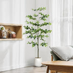 Faux Black Olive Tree 6FT,Artificial Tall Plant with White Planter and Stone,Potted Fake Tree with Natural Trunk,Artificial Plants Indoor for Home Office Living Room Corner Decor