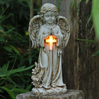 Rezpuao Angel Statue for Garden,Solar Angel for Cemetery Decorations,Garden Memorial Angels,Resin Praying Angels Figurine for Patio Lawn Yard Porch Decorations,12.12inch