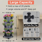 GameXcel Vertical Planter Tower - 5 Tier Stackable Garden Planters with Wheels and Tools Plant Pots for Strawberry Herb Flower and Vegetable Indoor Outdoor Use Dark Gray