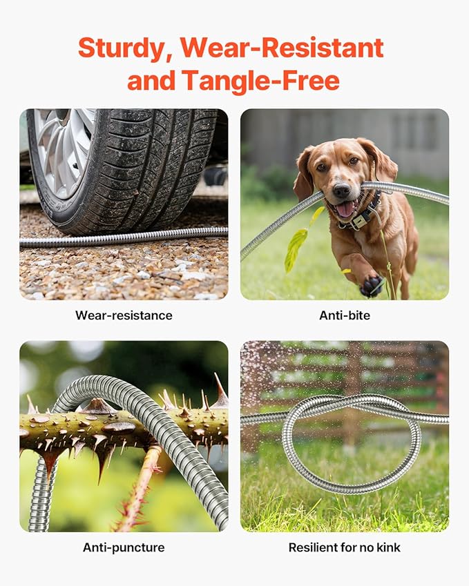 VEVOR Metal Garden Hose 200 ft, Heavy Duty Stainless Steel Water Hose with 10-Function Nozzle, No-Kink & Flexible Outdoor Garden Hose, Rust-Proof Lightweight Hose for Yard, RV, Car Wash