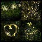 FOOING 4 Pcs Solar Garden Lights Solar Firework Lights, 480 LED Solar Powered String Light 2 Modes Twinkling Solar Lights for Garden, Wedding, Party, Patio(Warm White), 100182987