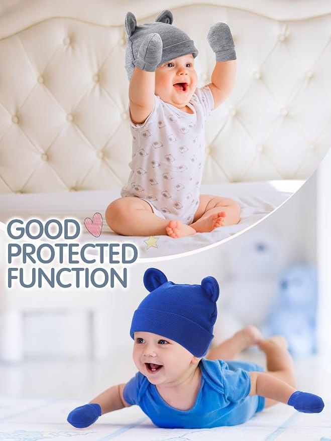 Geyoga 12 Pieces Newborn Hat Mittens Gloves Set Baby Boys Girls Cotton Baby Beanie for 0-12 Months