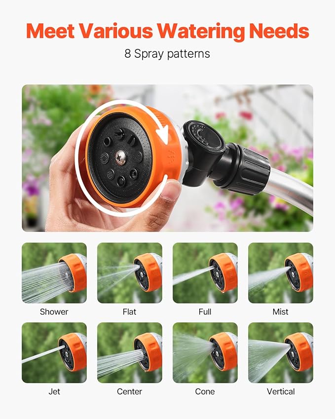 VEVOR Irrigation Stick, 15-Inch Robust Yard Hose Stick with 8 Spraying Modes & 180° Pivoting Head, Extended Hose Spray Apparatus with Thumb Operated On/Off