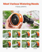 VEVOR Irrigation Stick, 15-Inch Robust Yard Hose Stick with 8 Spraying Modes & 180° Pivoting Head, Extended Hose Spray Apparatus with Thumb Operated On/Off