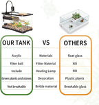 (Tank + Light +Pump + Filter + Filter Balls) Turtle Tank Kit, Turtle Tank Starter Kit,Bottom Drainage, Multi-Function Areas for Turtles, Crabs,Fishes, Amphibians,Reptiles. (21.65 x 12.28 x12.28 Inch)