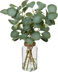 Briful Artificial Eucalyptus Stems in Glass Vase with Faux Water, 14" Fake Plant Eucalyptus Leaves for Home Bathroom Office Farmhouse Wedding Centerpiece Décor