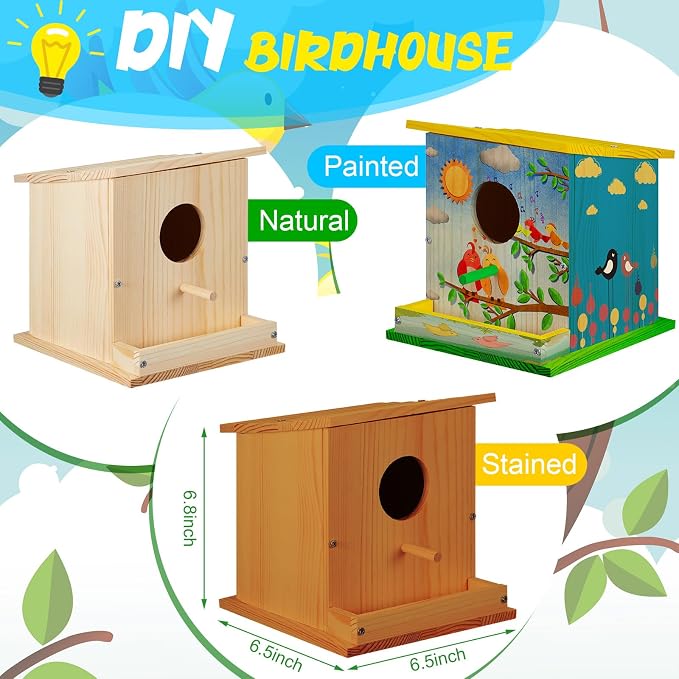 Liliful 4 Pack Birdhouse Crafts for Kids, Wooden Creative DIY Bird House Kits Arts and Crafts Set for Kids and Adults, Spring Birthday Gifts for Toddlers Ages (Single Style)