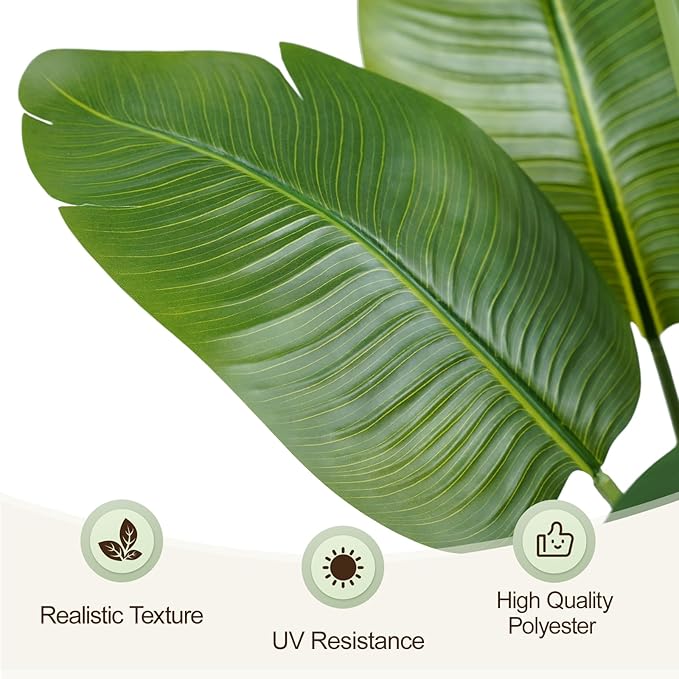 Lifelike Bird of Paradise Artificial Plant,6ft Faux Banana Leaf Tree with 13 Trunks - Perfect Indoor Silk Floor Plant for Home Decor in Living Room, Office, and Bedroom(Set of 2)