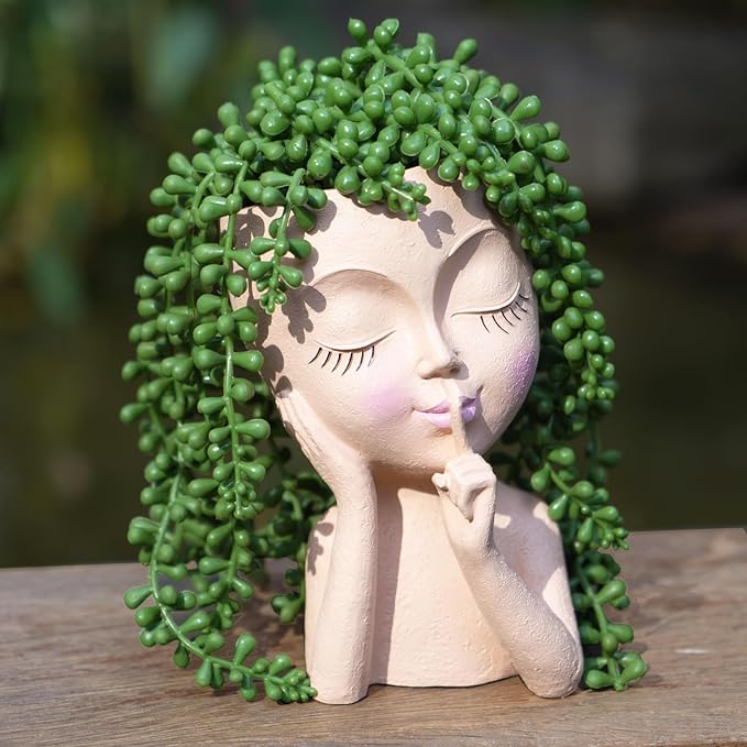 Face Planter Pot Head Planters, Lady Heads Flowerpot, Cute Girl Faces Plant Pot, Quiet Women Succulent Pots for Indoor Outdoor Plants, Modern Vase with Drainage