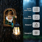 Garden Gnomes Statues with Solar Lantern Christmas Decorations, Outdoor Tree Hugger Gnome Decor Statue, Tree Face Figurines for Fence Wall Yard Home Birthday Gifts for Mum, Women