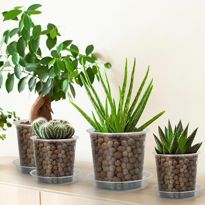 FUIJOL 6 Pack Clear Plant Saucer, Durable Plant Drip Trays Saucers for Pots, No Holes Water Catcher Trays for Indoor Outdoor Planter, Sturdy Base Plate (Clear, 3"-6Pack)