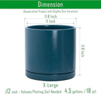 D'vine Dev 12 Inch Ceramic Planter Pot with Drainage Hole and Saucer, Indoor Cylinder Round Planter Pot, Teal, 94-O-F-9