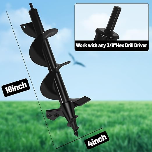 4x16 Upgraded Post Hole Auger - Auger Drill Bit for Planting,Spiral Drill Bit for Planting-Heavy-Duty Spiral Blade Garden Drill Bit for 3/8" Hex Drive Drill