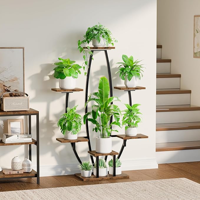 JUSTOGO Plant Stand Indoor with Grow Lights - 7 Tiered Large Plant Shelf Indoor, 47" Corner Plant Stands for Indoor Plants Multiple, Metal Plant Rack Flower Holder Display for Living Room, Home Decor