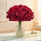 65Pcs Deep Red Hydrangea Artificial Flowers Bulk，Realistic Silk Fake Flowers with Stems，Faux Hydrangea Flowers for Wedding Home Decor Centerpieces Living Room Garden Party Baby Shower Decor
