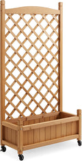 Casafield 48" Raised Garden Bed with Trellis - Wooden Diamond Lattice for Climbing Plants and Planter Box with Drainage Holes and Wheels