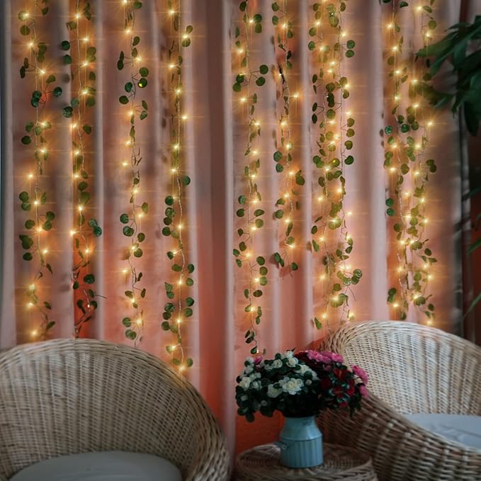 12 Pack Fake Vines Curtain String Light 240 LED 8 Mode & Timer Hanging Ivy Lights Vines for Bedroom Wall Hanging Garden Home Room Wedding Jungle Party Indoor Outdoor