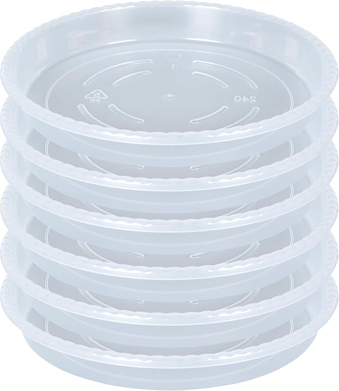 OVZILKI Plant Saucer 6 Pack of 10 inch, Clear Plastic Flower Plant Pot Saucer, Heavy Duty Plant Drip Trays Saucers for Indoor, Plant Water Tray for Planters