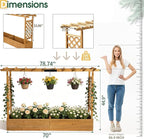 VINGLI 45 in Raised Garden Bed with Trellis & Hanging Roof, Wooden Elevated Planter Box with Drainage Holes for Outdoor Climbing Plants Vegetables Flowers, Patio Yard Balcony (Teak Color, Wider)