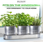 Plexon Herb Planter Indoor Garden Set of 3 with Tray, Metal Herb Pots for Indoor Plants, Round Kitchen Garden Kit Ideal for Windowsill Planter or Countertop, Galvanized Steel