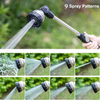 FANHAO Metal Garden Hose Wand, 16-Inch Heavy Duty Watering Wand with 9 Spray Patterns, 180° Rotating Long Garden Hose Nozzle Thumb Flow Control, Ideal to Water Hanging Baskets and Shrubs -Black