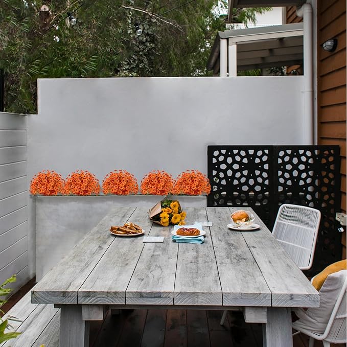 21 Bundles Artificial Outdoor UV Resistant Flowers No Fade Fake Outside Flowers Plastic Greenery Faux Shrubs Garden Porch Window Box Home Decoration(Deep Autumn Orange)