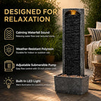 Teamson Home 38.5" Faux Slate Contemporary Outdoor LED Waterfall Fountain with Pebble Base, Gray/Black