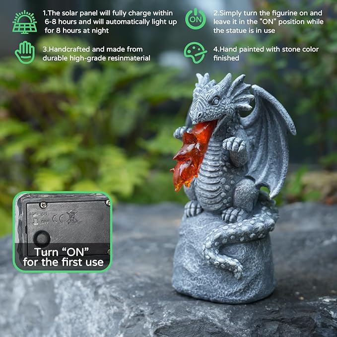 WENYLE Solar Garden Outdoor Statues Flame Dragon with Solar Lights, Lawn Decor Cool Drake Figurine for Patio Balcony Yard, Yard Unique Christmas Birthdays Gift for Mom Grandma