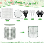 6 Pack Dark Green Plant Protectors, 11.8×15.7in Round Garden Fence Cages with Lid, Keep Rabbits, Squirrels & Pets Away, Includes Stakes, Zip Ties & Gloves for Easy Setup