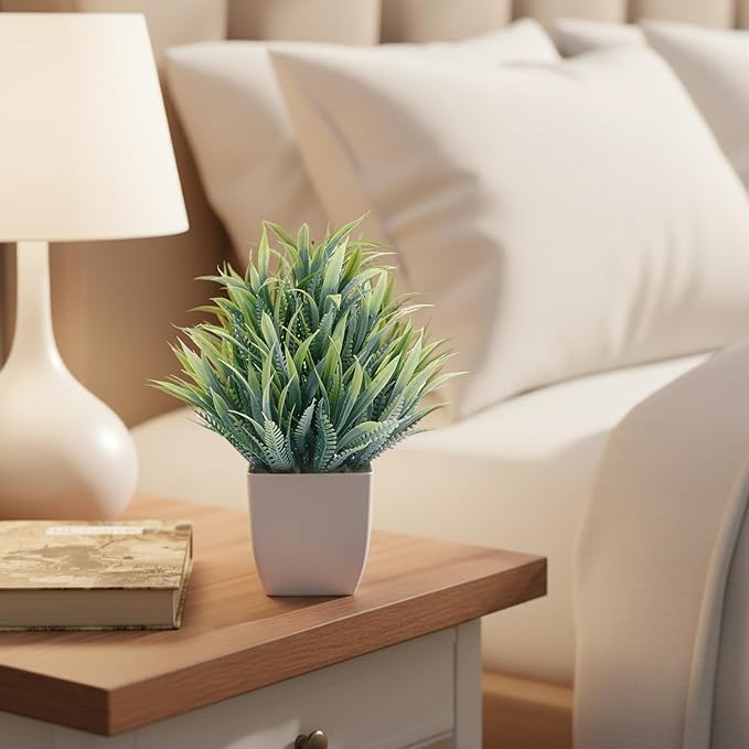 CEWOR Fake Plants 4 Packs Small Artificial Greenery Mini White Potted Plants Bathroom Accessories Decorations for Desk Bathroom Office Home Room Kitchen Table Indoor