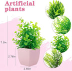 GREENTIME 4 Pack Fake Plants in Pink Pot Mini Artificial Eucalyptus Potted Plant Small Faux Grass Greenery Potted for Indoor Home Office Farmhouse Bathroom Table Decoration