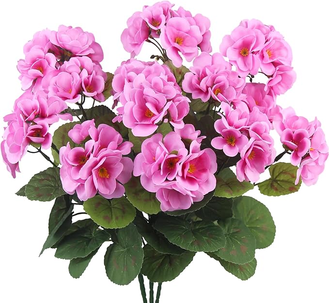 CITYES 3 Pcs Artificial Geraniums Flowers Silk Geraniums for Outdoors UV Resistant Purple Pink Artificial Geranium Bush Faux Flowers Plant Geraniums for Garden Home Decor Patio Vase Table Centerpiece
