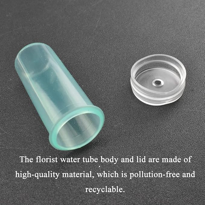 HAHIYO 60PCs 1.6X0.7Inch Transparent Green Plastic Floral Tubes Floral Water Tubes Flower Vials with Silicone Cap for Plants Fresh Flowers Arrangement Decoration Milkweed Cutting Florist Supplies